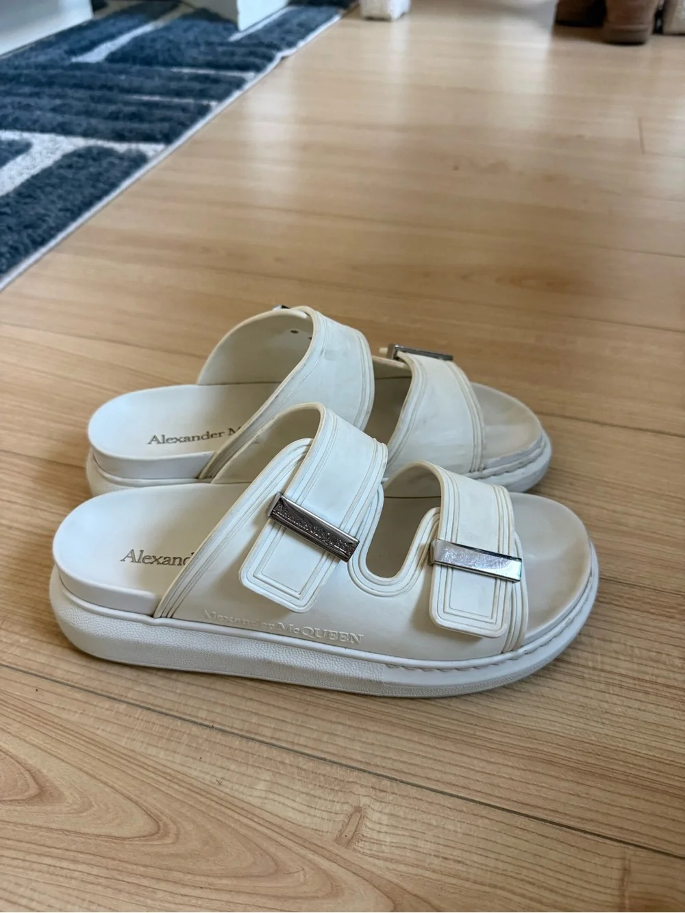 Alexander McQueen White Double-Buckle Slide Sandals size 38